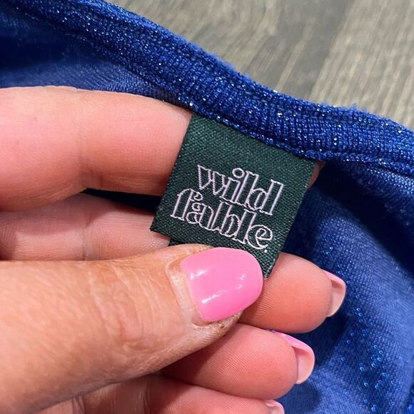 Wild Fable Dress S Blue Sparkling Bodycon Cut Out Knee Length Long Sleeve Lurex - Picture 6 of 6